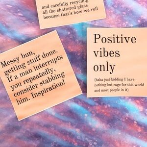 Sticker Set(2)- Positive Vibes & Messy Bun Brand New Waterproof 4x4” Fun Gift!🎁